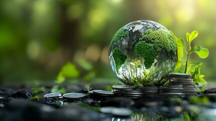 A green business concept illustration highlighting finance and investment focused on sustainability and carbon credits.