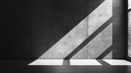 abstract. minimalistic background for product presentation. walls in  large empty room greyish white. can full of sunlight. Loft wall or minimalist wall. Shadow, light from windows to plaster wall.