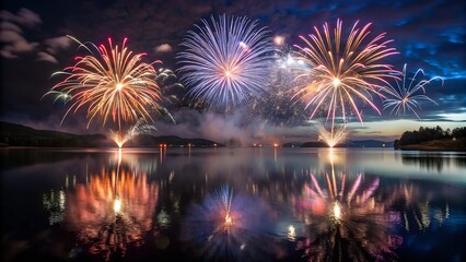 fireworks, night sky, celebration, colorful fireworks, festive event, vibrant display, pyrotechnics, outdoor festival, holiday celebration, exploding fireworks, party scene