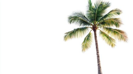Fototapeta premium Single palm tree against a white isolated background.