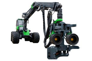 Forestry machine isolated. Forest machinery equipment industrial on empty white background. 
