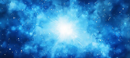 Obraz premium Blue watercolor paint sunburst rays spark explosion background. Generative AI technology. 