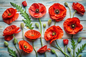 Red Poppy Flowers Watercolor Flat Lay for Mother's Day, Weddings, Spring Sales, and Invitations