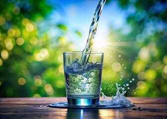 Refreshing Hydration: Close-Up of Water Being Poured into a Clear Glass on a Bright Background