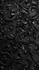 Elegant black floral pattern with intricate detailing and texture.