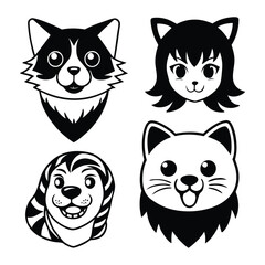 Drawn illustration cute doodle animals vector silhouette illustration