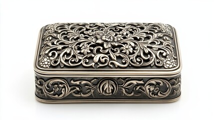 Ornate Silver Box with Floral Design