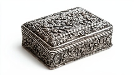 Ornate Silver Box with Intricate Floral Design