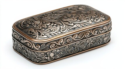 Ornate Silver and Copper Box with Floral Design