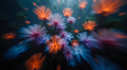 Obraz premium Visual effect of flying through a surreal, blooming, underwater meadow