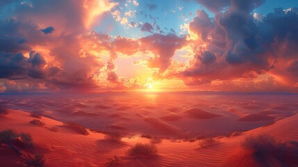 Fototapeta premium Desert Sunset with Dramatic Clouds