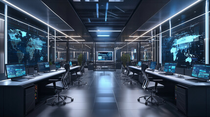 A sleek office environment where professionals use AI software to optimize workflows and analyze data