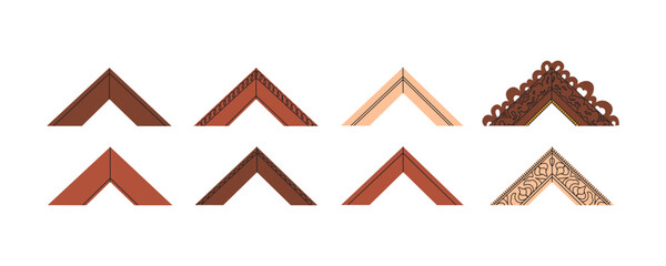 Set of wooden frame corners. Samples for decorating paintings in frames, frame workshop. Vector illustration in flat style
