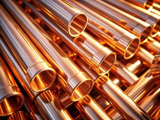 Naklejka premium Stunning Close-Up of Brilliant New Copper Pipes in Bright Light for Plumbing and Construction Use