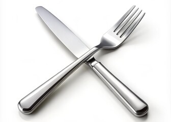 Fototapeta premium Stylish Shiny Cutlery Set Featuring Knife and Fork Isolated on White Background Top View Perspective