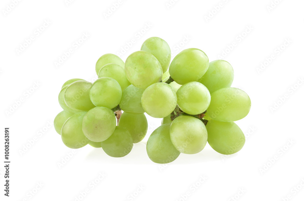 Wall mural Green grape bunch isolated on white background