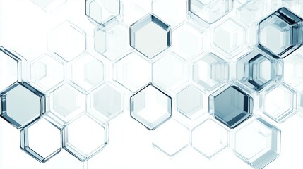Fototapeta premium Simple and abstract 3D vector illustration, Geometric images of honeycomb shapes in transparent regular hexagons, white background. For card, invitation, web, social media, presentation, slide show.