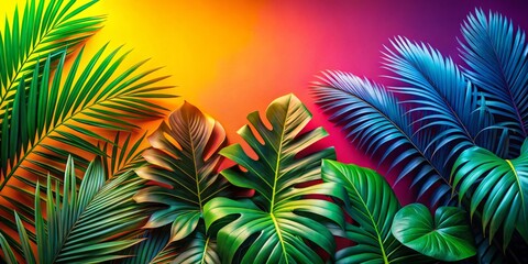 Tropical Leaves Against Vibrant Gradient Background for Nature and Summer Decoration Ideas