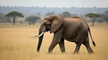 Naklejka premium african elephant walking on savanna