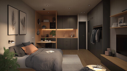 A beautiful bright modern apartment with cozy decor in warm colors and affordable furniture, ideal for young couples renting for the first time.