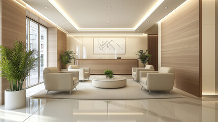 A cozy bright seating area for a modern office in a minimalist style.