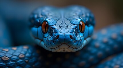 blue viper snake closeup face