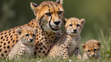 Obraz premium female cheetah with her cubs