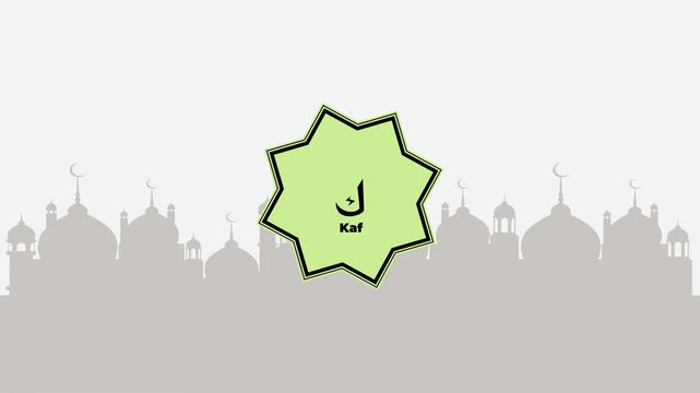 Animated Hijaiyah as Arabic Alphabet Qof, Kaf, Lam, Mim, Nun with Masjid, Sun, Cloud and Sky as a