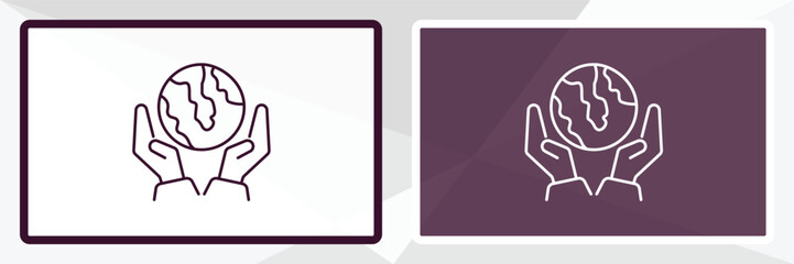 Obraz premium globe on hand outline icon. Linear vector from ecology concept. Thin line white and black globe on hand icon isolated on white and dark background