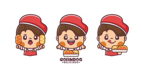 set of cartoon mascot with corn dog