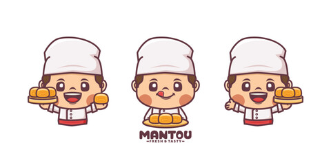 set of chef with mantou cartoon character design