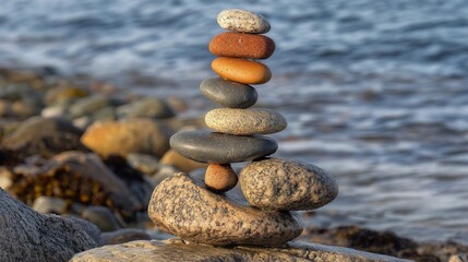 The idea of finding peace and stability, like carefully balancing stones.