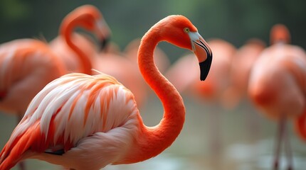 pink flamingos in sun