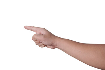 Male pointing finger hand gesture, cut out isolated