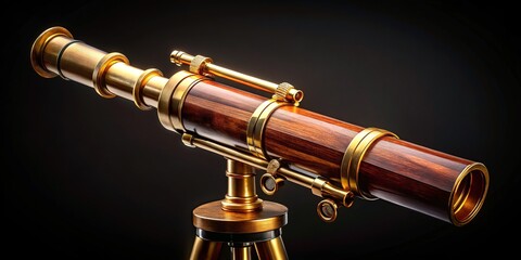 Naklejka premium Vintage Antique Telescope with Wood and Brass Details on a Dark Background for Decorative Use