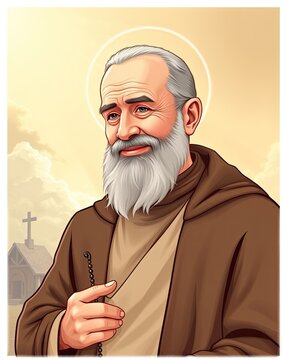 Cartoon illustration of catholic priest saint padre pio