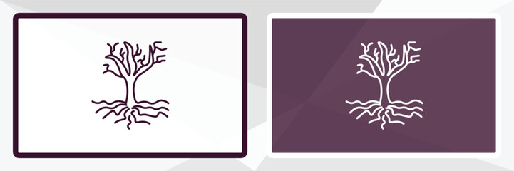 Obraz premium tree and roots outline icon. Linear vector from ecology concept. Thin line white and black tree and roots icon isolated on white and dark background