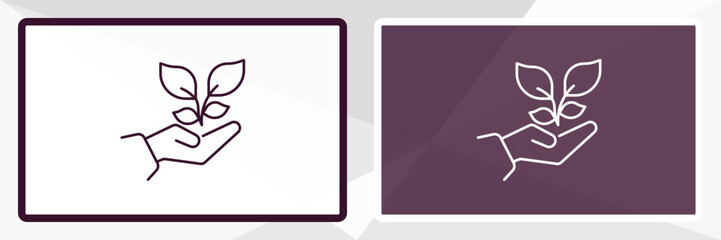 plant on a hand outline icon. Linear vector from ecology concept. Thin line white and black plant on a hand icon isolated on white and dark background