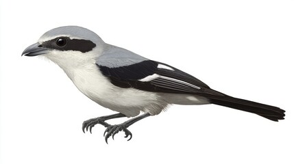 The picture shows a shrike, likely a great grey shrike. It could also be a lesser grey shrike, grey-backed fiscal, or Iberian grey shrike.