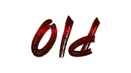 3D blood red word design of Old on white background.