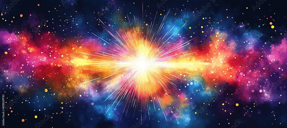 Wall mural colorful space supernova light rays spark explosion background. generative ai technology.