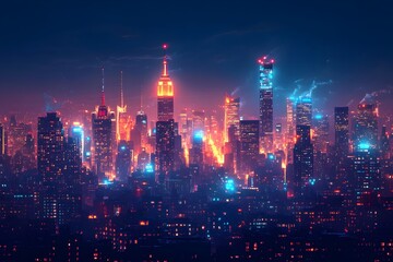 Obraz premium Glowing Metropolis Dazzling Nighttime Cityscape with Illuminated Skyscrapers