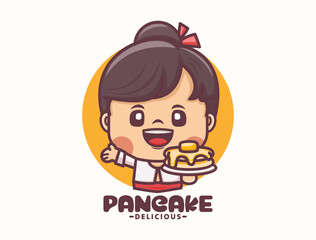 female cartoon mascot design with pancake. food logo template