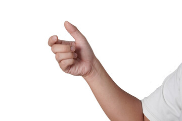 Male person hand holding something empty, cut out isolated