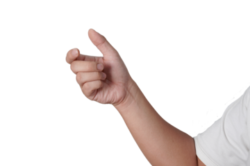 Male person hand holding something empty, cut out isolated