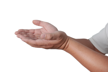 Muslim hand in praying gesture, side view cut out isolated