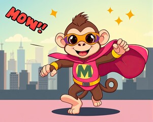 Naklejka premium Cute happy monkey smiling superhero vector art 