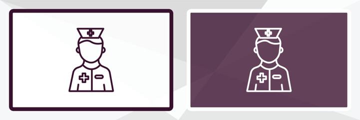 male nurse outline icon. Linear vector from dentist concept. Thin line white and black male nurse icon isolated on white and dark background