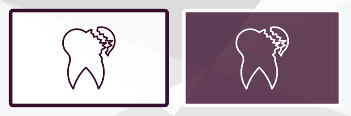 broken tooth outline icon. Linear vector from dentist concept. Thin line white and black broken tooth icon isolated on white and dark background