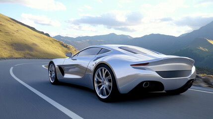 Sleek Silver Sports Car on Scenic Mountain Road